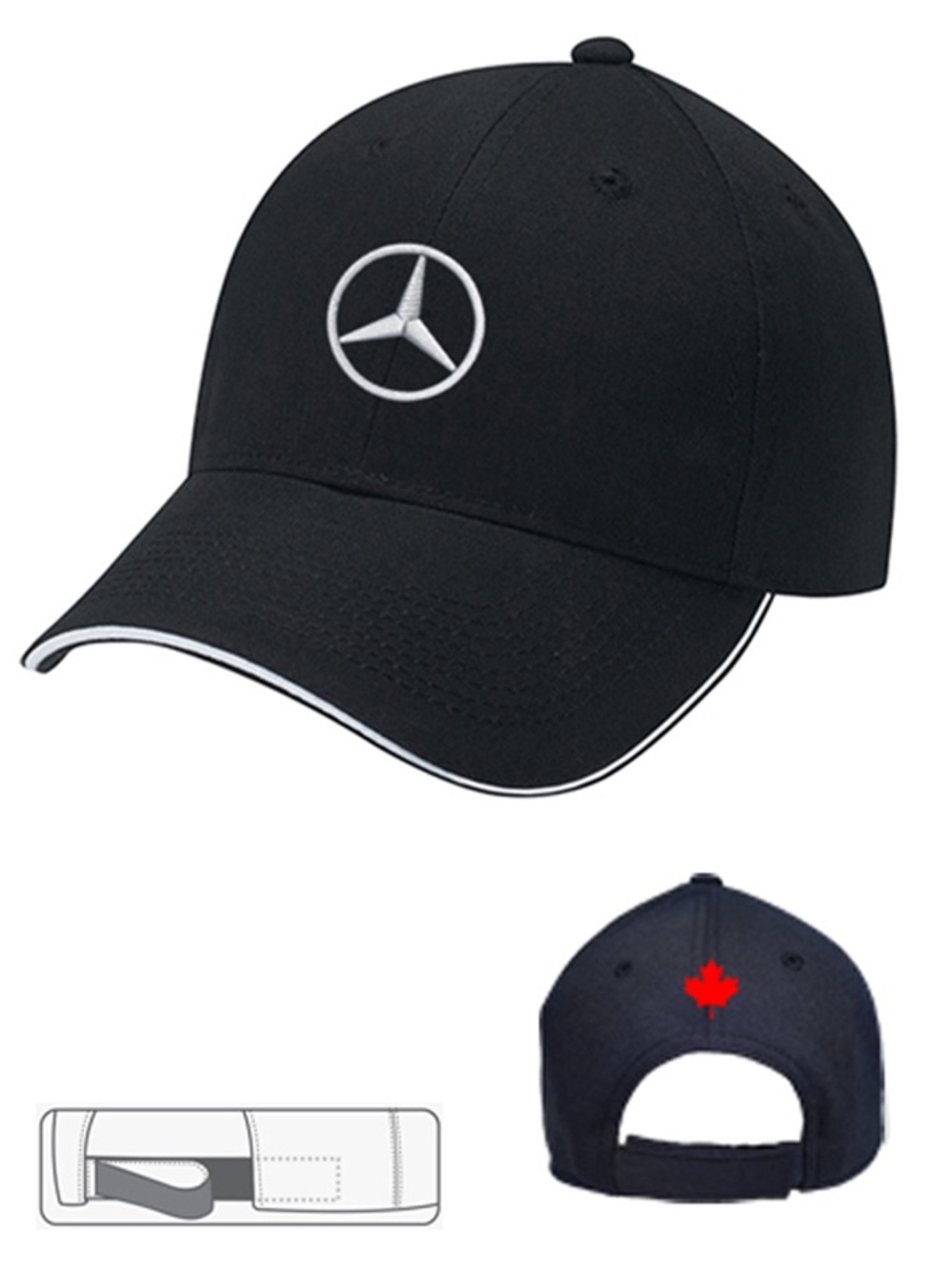 Mercedes Benz Deluxe Chino Twill Hat Black White Trim Cap NWT FO461